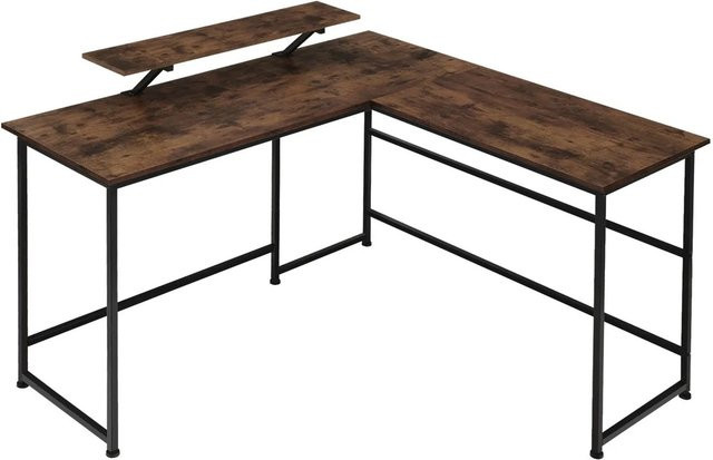 tectake Schreibtisch Melrose Industrial Style aus MDF-Platte und pulverbeschichtetem Stahl in Braun und Schwarz, B/T/H: 140 x 130 x 76,5 cm - Bild 2