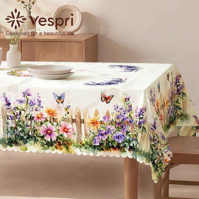 Vespri Frühlingstischdecke mit floralem Design in Weiß und Gelb für Ostern und Partys - Bild 1