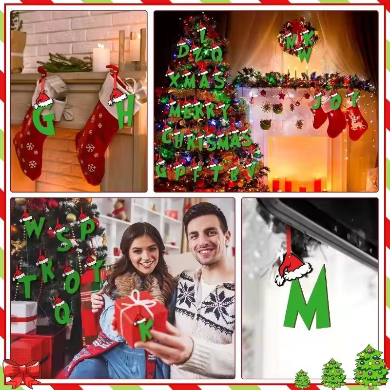 ZQNYCY Weihnachtsbaum Anhänger in Grün mit 26 Buchstaben als DIY-Handwerk für Weihnachten und Silvester - Bild 6