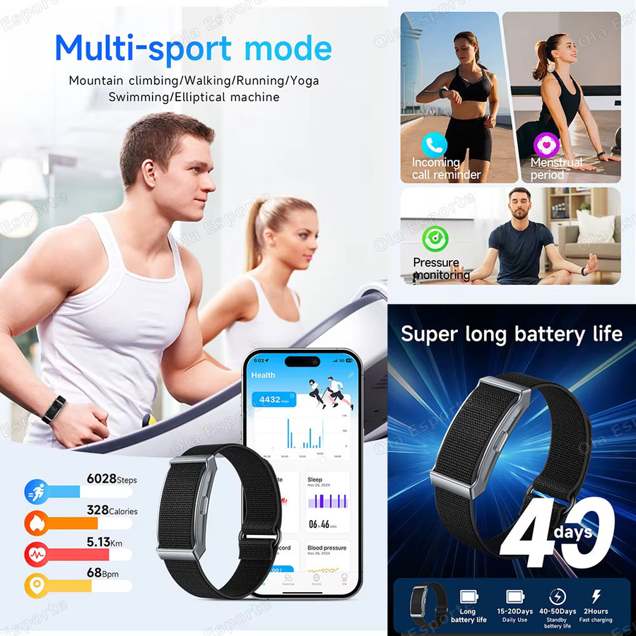 Ola Esporte Fitness-Tracker-Armband ohne Bildschirm, intelligentes Sportarmband mit Herzfrequenz- und Schlafüberwachung, wasserdicht, Unisex, Schwarz oder Weiß - Bild 4