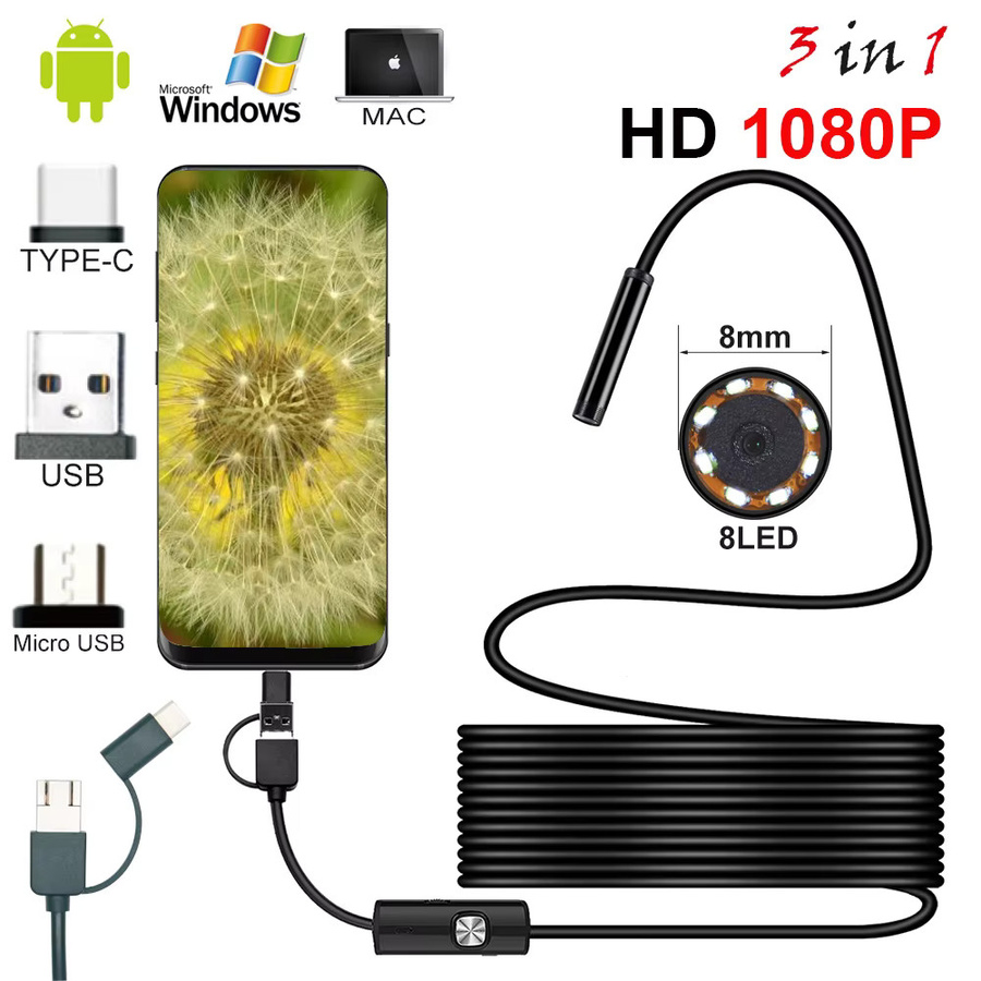 SNQP Endoskopkamera mit Typ-C Anschluss, 7,0 mm flexible Inspektion, IP67 wasserdicht, 6 LEDs, Schwarz, kompatibel mit Android und PC - Bild 2