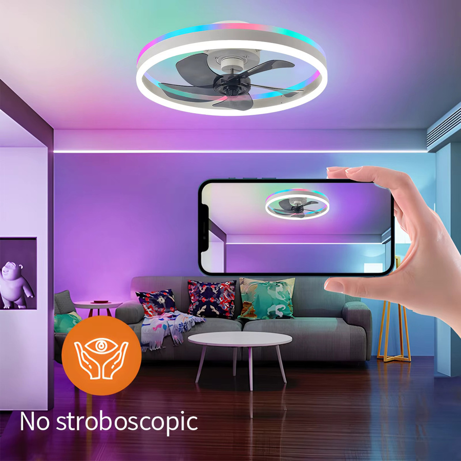 IRALAN RGB Deckenlampenventilator mit LED Licht und App-Steuerung, Weiß, 6-stufige Windgeschwindigkeit und unendliche Dimmung - Bild 2