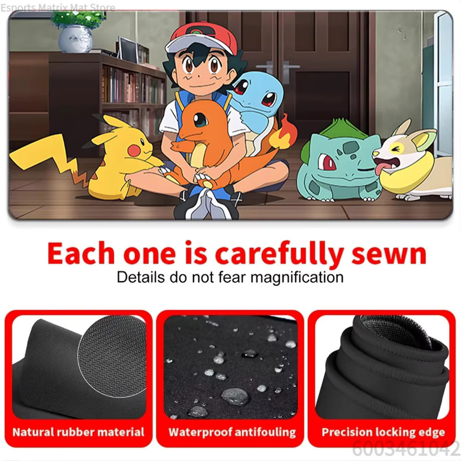 Potdemiel Pokemon Anime Gaming-Mauspad mit Ash Ketchum, Pikachu, Charmander, Squirtle und Bulbasaur, große Schreibtischunterlage für PC und Laptop, Mehrfarbig - Bild 4