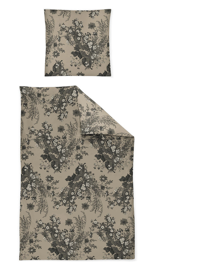 Irisette Sky Mako-Satin Bettwäsche aus Baumwolle mit Blumenmuster in Natur Schwarz, B/H: 155 x 220 cm mit Kissenbezug 80 x 80 cm - Bild 1