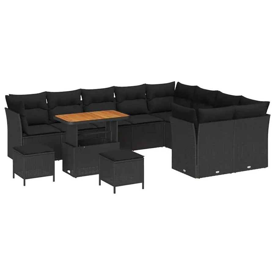 vidaXL Garten-Sofa-Set 12-teilig aus Poly Rattan in Schwarz mit Polstern und Metallgestell - Bild 2