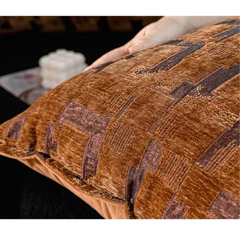 DUNXDECO Dekokissen aus Samt und Jacquard mit geometrischem Design, Farbe: Rot und Braun, B/T/H: 30 x 30 cm - Bild 2
