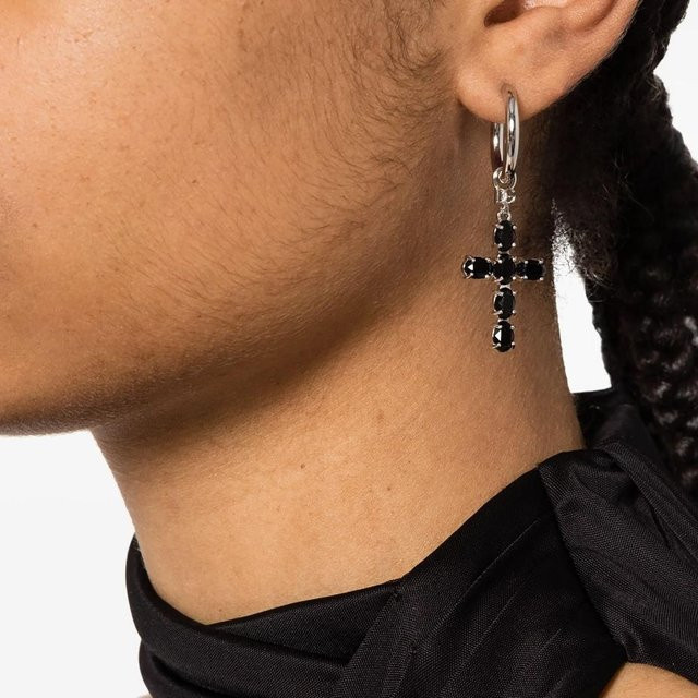 Erpels Kreuz-Ohrringe, Edelstahl, schwarzer Zirkonia, Unisex - Bild 1