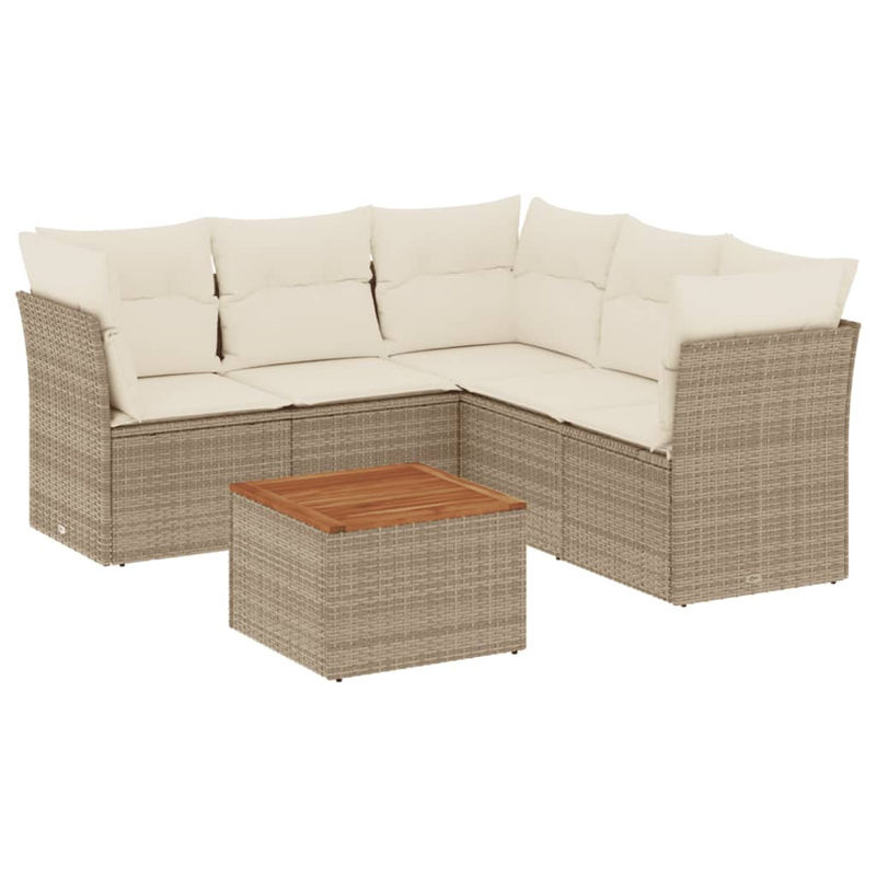 Vidaxl 6-teiliges Gartenmöbel-Set aus Polyrattan und Akazie mit Kissen, Beige - Bild 3