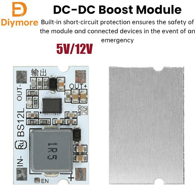 diymore DC-DC Mini-Boost-Modul zur Spannungswandlung von 2,7–11 V auf 5 V oder 12 V mit 10 A und Kurzschlussschutz, Multicolor - Bild 1
