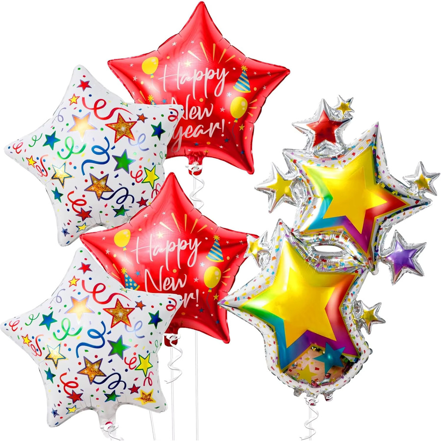 5er Set YAYB Silvester Folienballons in Sternform für Neujahr 2026, Mehrfarbig, 45,72 cm Durchmesser - Bild 4