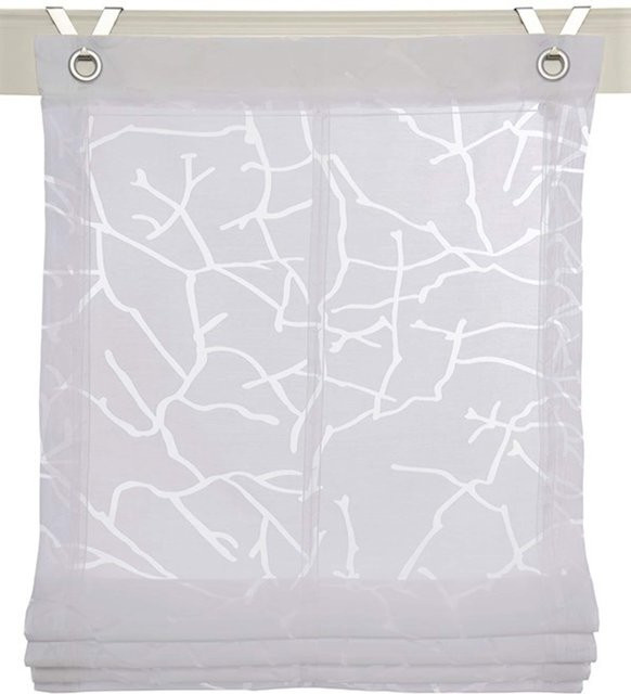 Raffrollo Heine Home in Weiß mit floralem Äste-Dessin, semi-transparent, 65% Viskose und 35% Polyester - Bild 1
