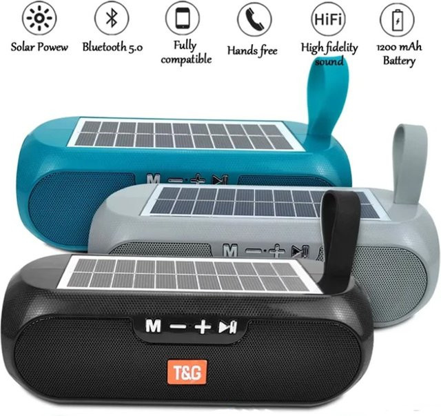 VIKEFON TG182 Tragbarer Solar-Boombox Outdoor-Lautsprecher 10W Schwarz mit USB-A, 3,5 mm Jack, FM-Radio und Wasserdichtigkeit - Bild 1