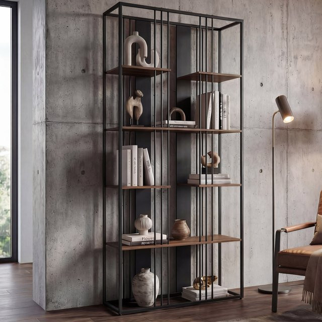 MCW Industrial Regal P12 Bücherschrank aus Metall und Melamin in Schwarz und Dunkelbraun, H x B x T: 180 x 80 x 31 cm - Bild 1