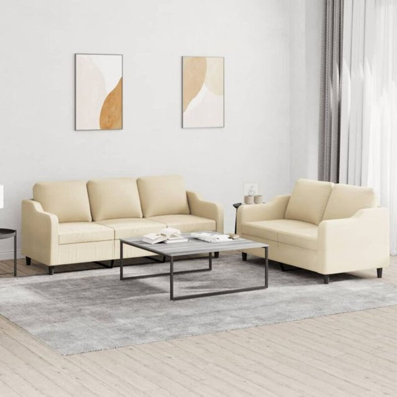 2-tlg. Sofagarnitur vidaxl in Beige aus Stoff mit Kissen im modernen Design - Bild 1