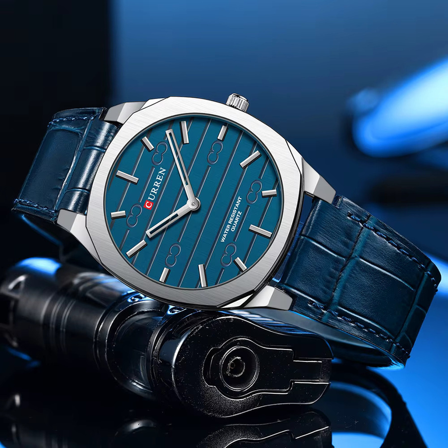 CURREN Armbanduhr Quarz, Leder, Blau, Silber, Herren - Bild 4