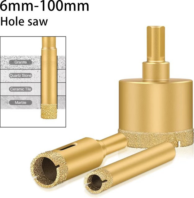 JGZUI Multifunktionaler gelöteter Trockenbohrer in Gold für Fliesen, Marmor, Ziegel, Granit und Glas mit 6 mm Durchmesser - Bild 1