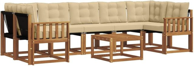 vidaXL Outdoor-Sofagarnitur 8-teilig L-Form aus Akazienholz mit Kissen in Natur-Beige - Bild 1