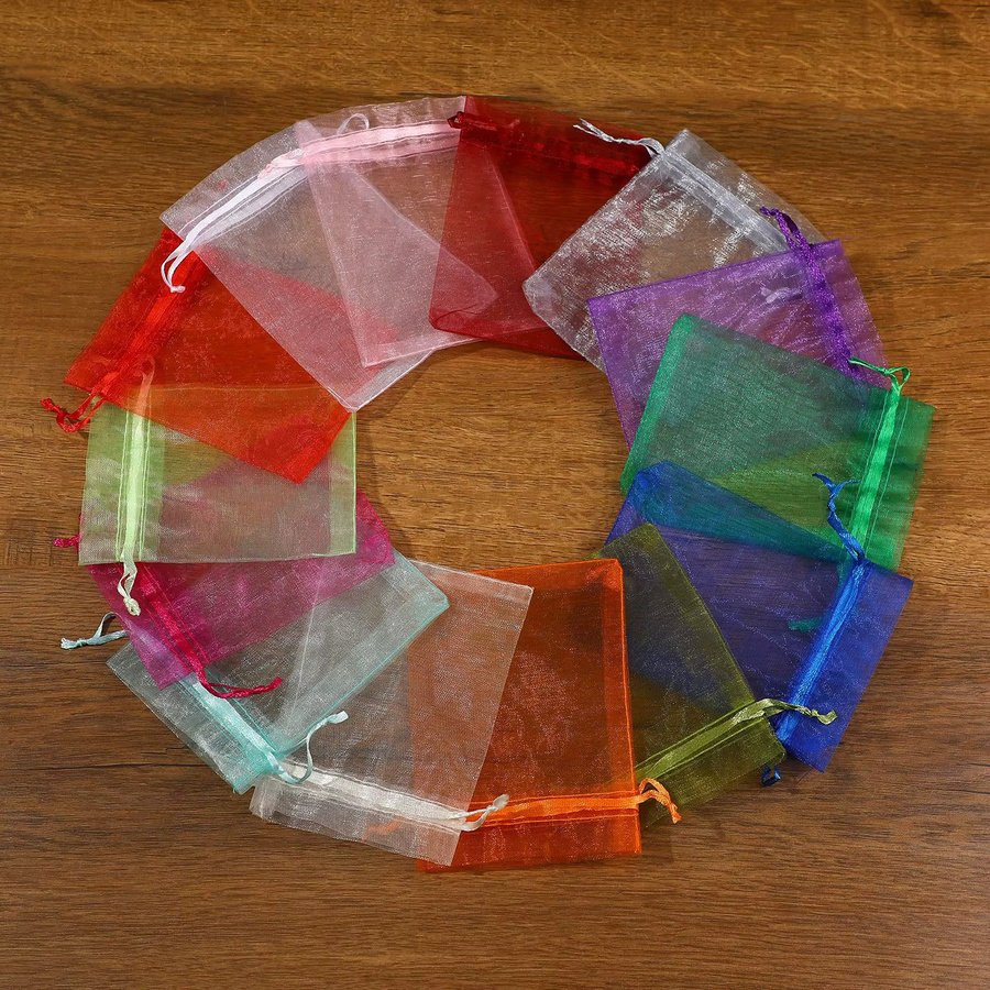 100 Stück Organza Geschenktüten mit Kordelzug in Mehrfarbig, ideal als Schmuckbeutel und Verpackung für Hochzeiten oder Süßigkeiten - Bild 4