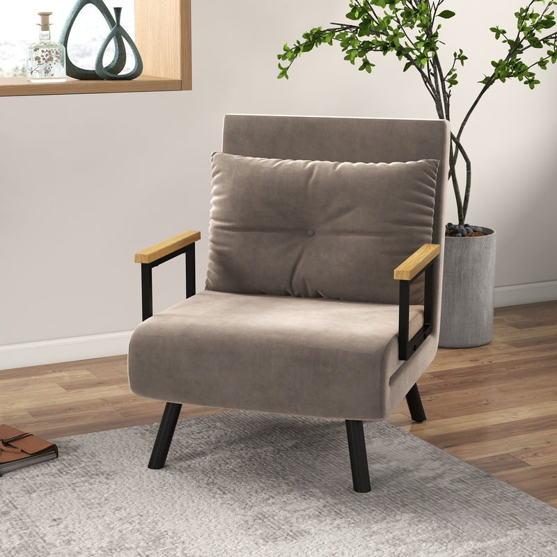 HOMCOM Schlafsessel mit Bettfunktion in Hellbraun, platzsparender Relaxsessel mit Samtoptik und fünffach verstellbarer Rückenlehne, B/T/H: 63 x 73 x 81 cm - Bild 2