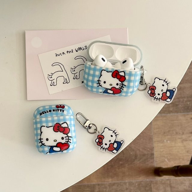 Hello Kitty Kopfhörerhülle für Apple AirPods 1 2 3 4 und Pro 2 mit KT-Schlüsselanhänger in Blau und Multicolour - Bild 1