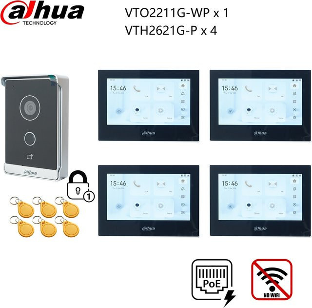 Dahua IP-Video-Gegensprechanlagen-Kit in Schwarz mit VTO2211G-WP und VTH2621GW-P / VTH2621G-P inklusive App-Unterstützung und RFID-Karten-Entsperrung - Bild 1
