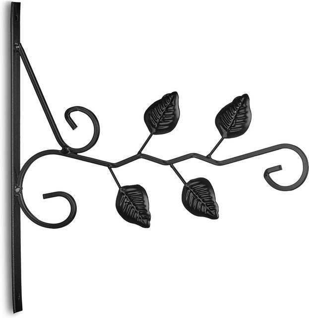 Relaxdays Blumenampelhalterung aus Eisen in Schwarz im 2er Set mit Blättermotiven im Landhausstil, B/H/T: 30 x 29,5 x 2 cm - Bild 1