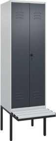 C+P Spind Classic PLUS Schwarz-Weiß-Bank mit 2 Abteilen, Sitzbanktyp auskragend, Sicherheits-Drehriegel, Farbe: Grau, B/T/H: 212 x 60 x 81,5 cm - Bild 1