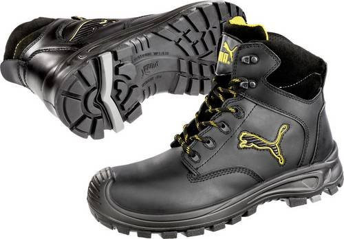 Puma Safety Borneo Black Mid S3 Sicherheitsstiefel aus Vollrindleder in Schwarz und Gelb, Größe 45 - Bild 1