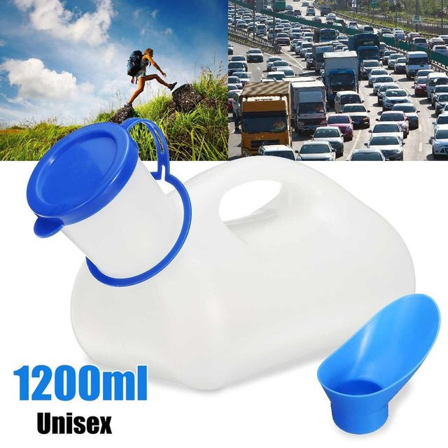 Tragbares Unisex Urinurinal mit femininerem Adapter für Reisen und Camping, 1200 ml, Weiß und Blau - Bild 1