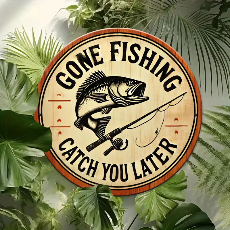 Potdemiel Retro Wandkunstschild aus Metall Gone Fishing Catch You Later Multicolor B/H: 20,32 x 20,32 cm - Bild 5