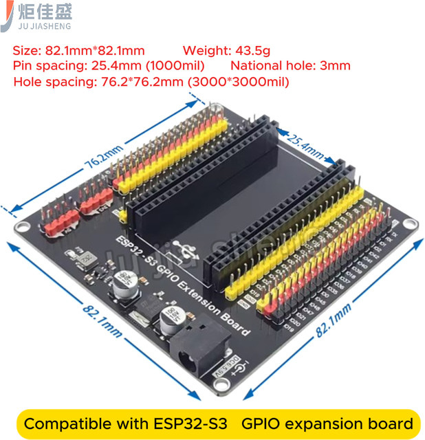 JUJIASHENG ESP32-S3 Erweiterungsplatine IoT-Entwicklungsboard mit DC2.1-Schnittstelle in Schwarz - Bild 1
