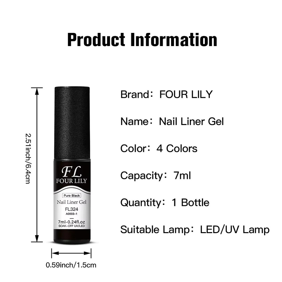 Four Lily Gel Nagellack Liner, 7 ml, Schwarz Weiß Gold Silber - Bild 4