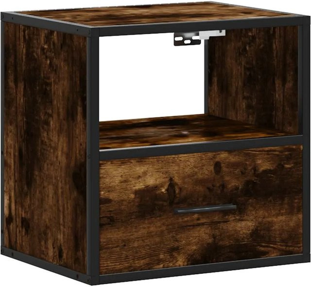 vidaXL Wand-Nachttisch aus Holz und Metall in Räuchereiche, B/T/H: 40 x 31 x 39,5 cm - Bild 1