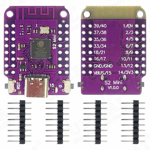 ESP32 S2 MINI IoT Development Board mit 2,4G WIFI, 4MB Flash, 2MB PSRAM, 32 Pins und USB Typ-C in Violett - Bild 1