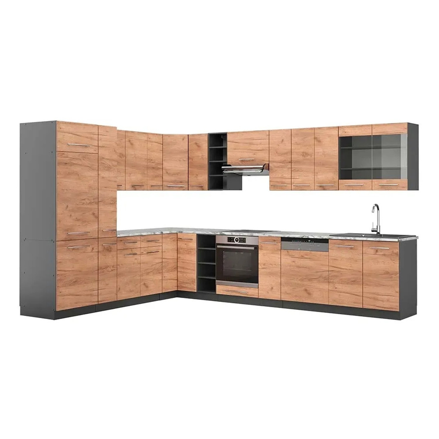 Vicco Fame-Line Eckküche Goldkraft in Eiche und Anthrazit mit Marmor-Optik, B: 347 cm, T: 257 cm - Bild 2