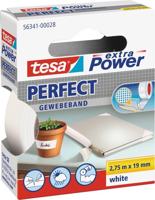 Tesa Extra Power Perfect Gewebeband Weiß, Breite: 19 mm, Länge: 2,75 m - Bild 1