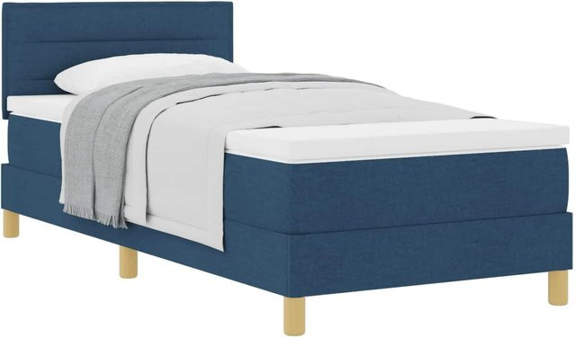 vidaXL Boxspringbett Hybrid mit Matratze und Kopfteil in Blau, B/T/H: 90 x 200 x 140 cm - Bild 1