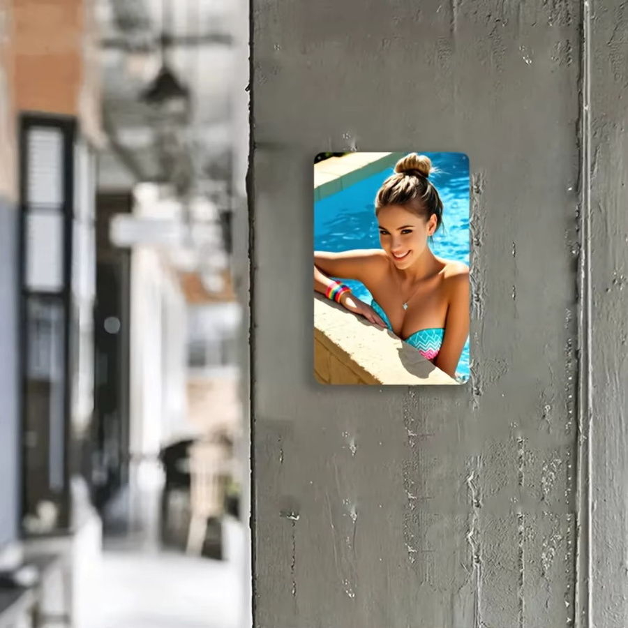 HELLOYOUNG Vintage Metall-Blechschild Lady Poolside, Retro Art-Deco Wanddekoration, Mehrfarbig, B: 20,3 cm, H: 30,5 cm - Bild 4
