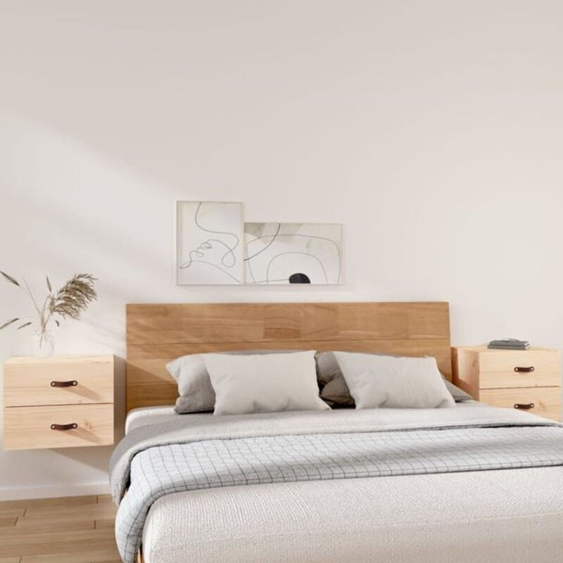 vidaxl Wand-Nachttische 2er-Set aus Kiefer Massivholz in Natur Braun im Skandinavischen Landhausstil B/T/H: 50 x 36 x 40 cm - Bild 1