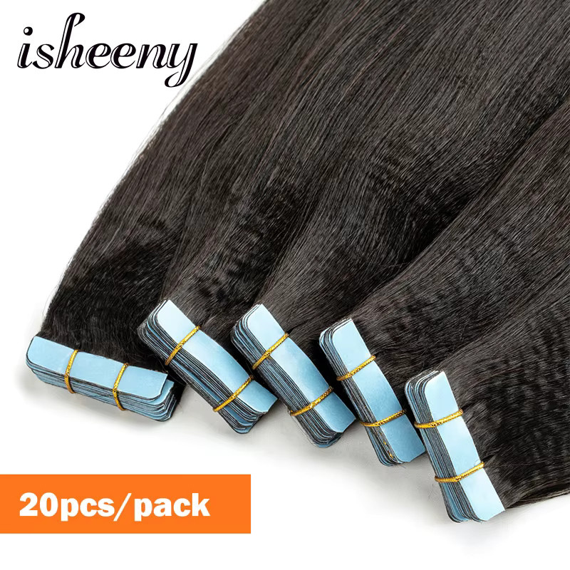 isheeny Tape-In Haarverlängerungen Yaki Straight, Natur Schwarz, Damen - Bild 2