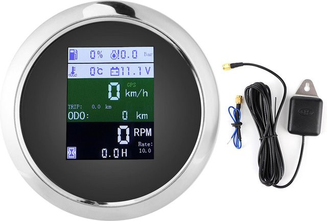 6-in-1 Multifunktionsanzeige aus 316 Edelstahl für Autos, Boote und Yachten, wasserdicht und anti-beschlag, schwarz, Durchmesser: 85 mm - Bild 1