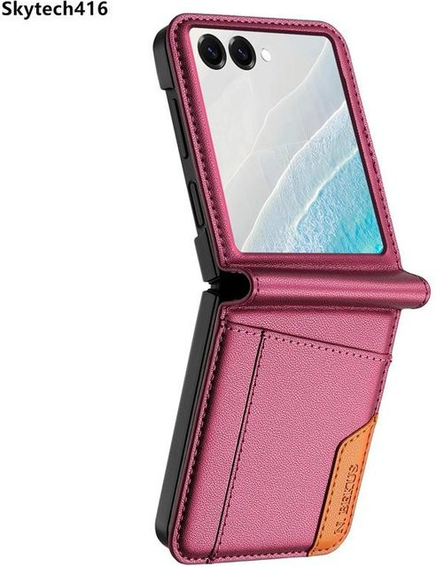 Hochwertige Lederhülle mit Kartenfach und Ständer für Samsung Galaxy Z Flip 3 4 5 6 7 in Weinrot - Bild 1