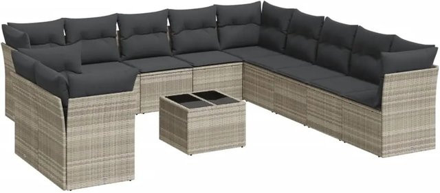 vidaXL 12-teilige Garten-Sofagarnitur aus Polyrattan mit Kissen in Hellgrau - Bild 1