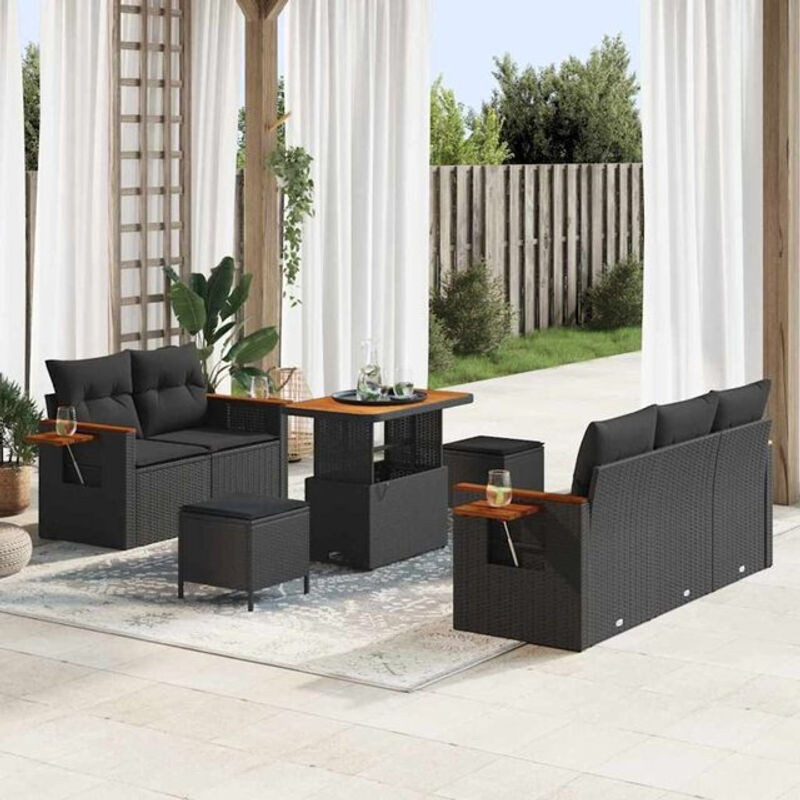 Modernes vidaXL Garten-Sofa-Set aus Polyrattan in Schwarz mit integriertem Stauraum und Fußhocker - Bild 1