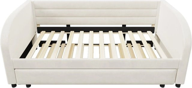 Merax Plattformbett mit Ausziehbett und LED-Unterbettbeleuchtung in Beige, B/T/H: 90 x 200 cm - Bild 1