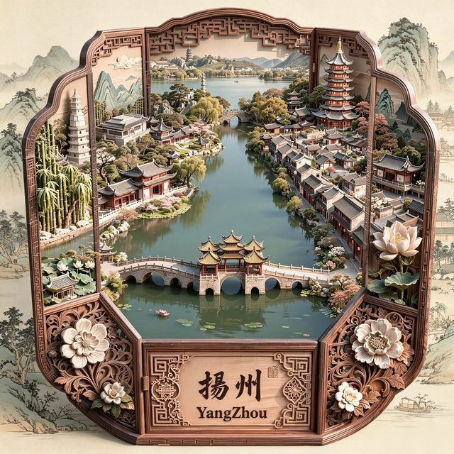 3D Metall Kühlschrankmagnet Yangzhou Slender West Lake im chinesischen Stil, mehrfarbig - Bild 1