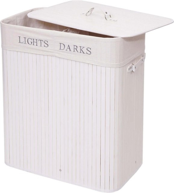 Wäschekorb MCW C21 mit 2 Fächern aus Bambus, Weiß, B/T/H: 63 x 55 x 34 cm, 100 l - Bild 1