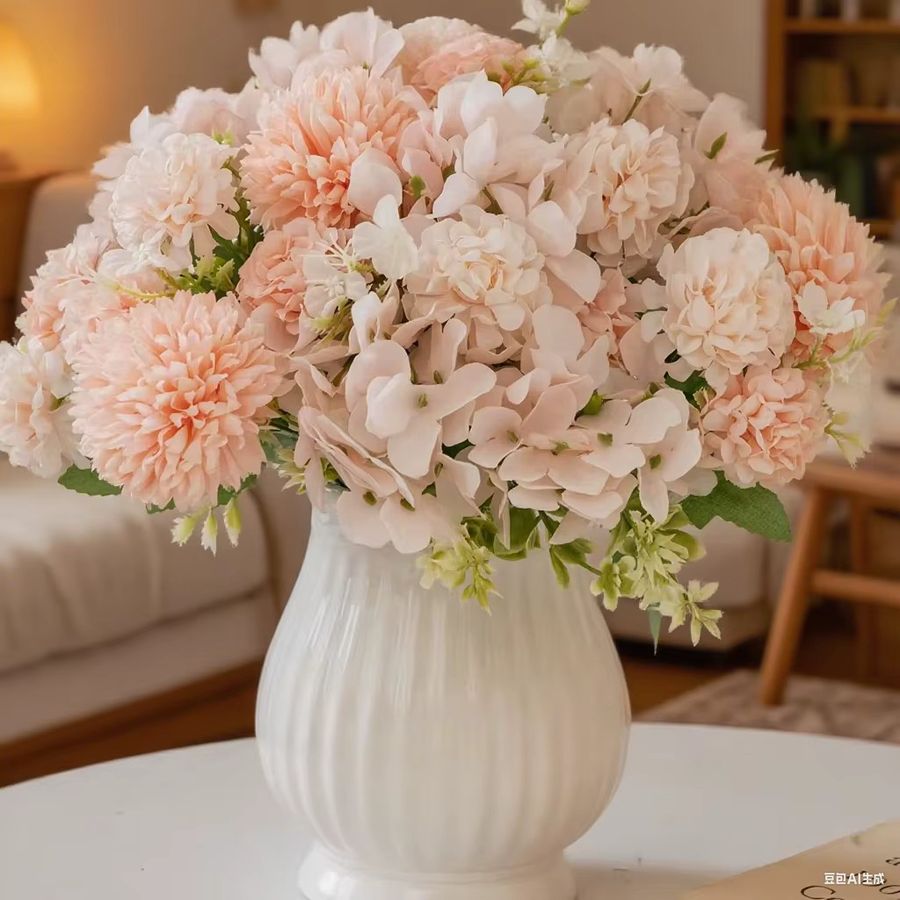 Künstlicher Seiden-Brautstrauß von smr in Pink für Hochzeiten und zur Dekoration von Vasen, Haus und Garten - Bild 1