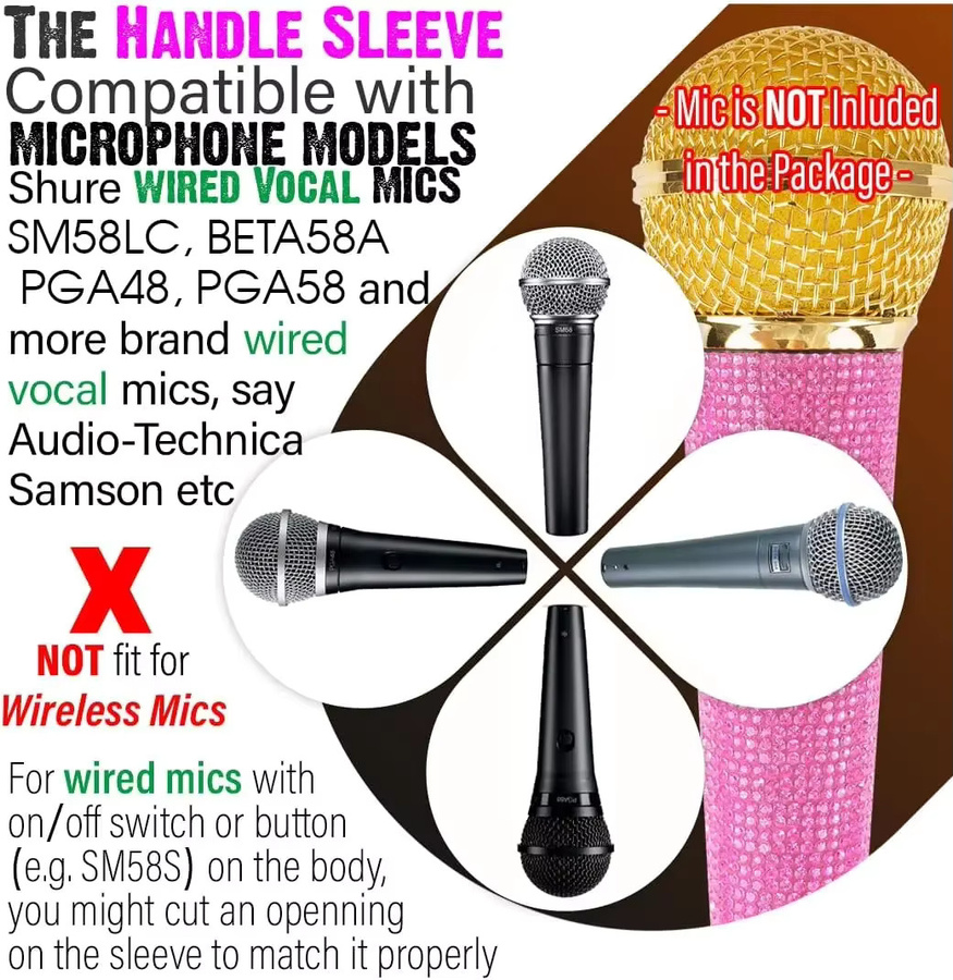 Shure Kabelmikrofon-Abdeckung für SM58, Beta58 und universelle Mikrofone in Pink, Roségold, Silber und Schwarz - Bild 3