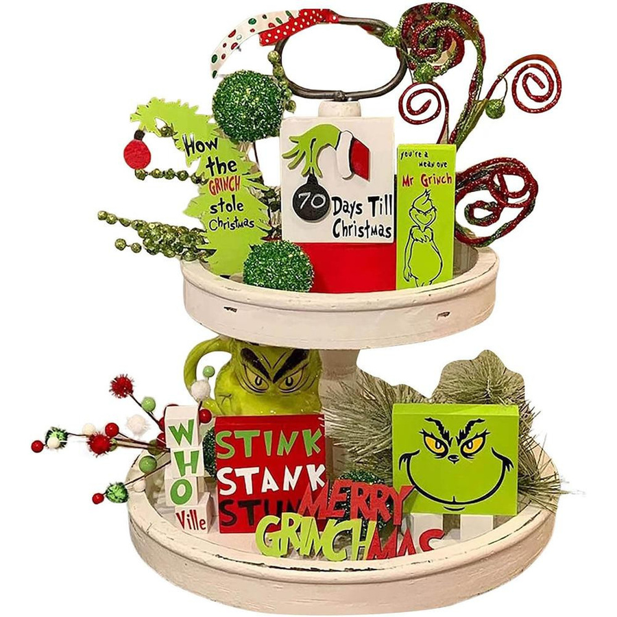 6er Set Weihnachts Etagere Deko aus Holz in Rot und Grün von happybuySE - Bild 4